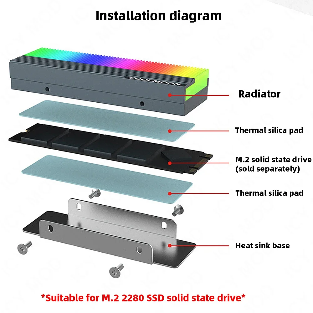 M.2 SSD Radiator COOLMOON A-RGB Cooling Armor AURA SYNC Computer Case Decorative Light Armor