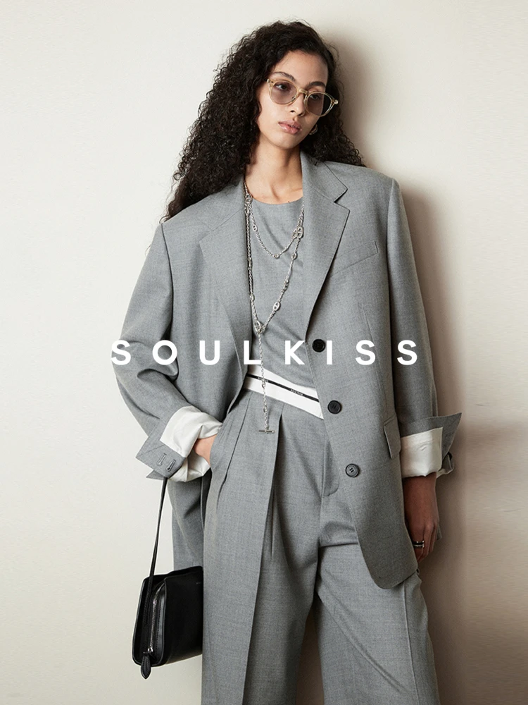 

Женский костюм-пиджак Soulkiss Ele Crtsmanip из тонкой шерсти, прямой крой, для офиса, с длинными рукавами, на одной пуговице