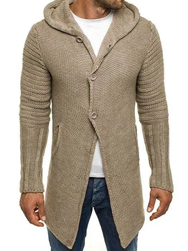

Мужской вязаный кардиган с капюшоном средней длины, модный повседневный зимний свитер прямого кроя с длинными рукавами, утепленный