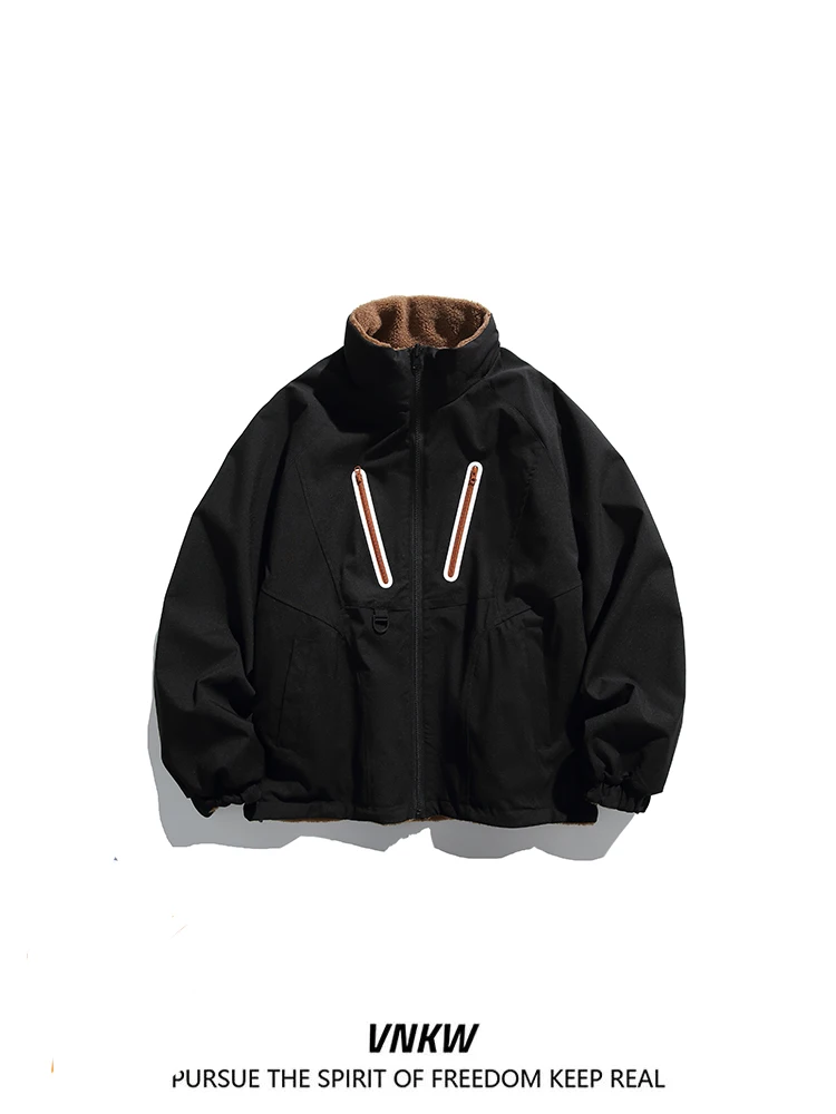 

Утепленная куртка в американском ретро-стиле с цветными вставками, двусторонняя, свободного кроя, теплая, из хлопка, для мужчин и женщин, зимнее пальто