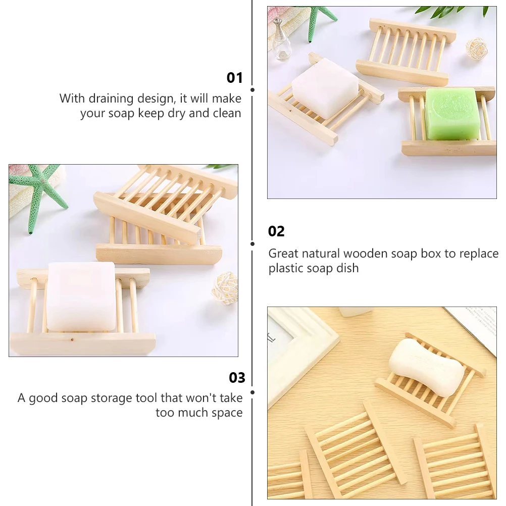 

6 Pcs Wooden Soap Dish Bathroom Rack Kitchen Holder Tray Shower Leak-proof with Lid Draining Case