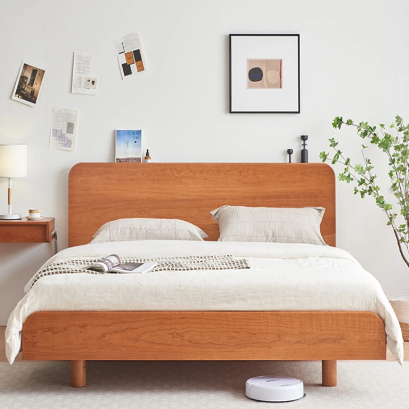 

Скандинавская кровать из массива дерева, главная спальня, двуспальная кровать 1,8 м, простая мебель из вишневого дерева, подвесная кровать из бука