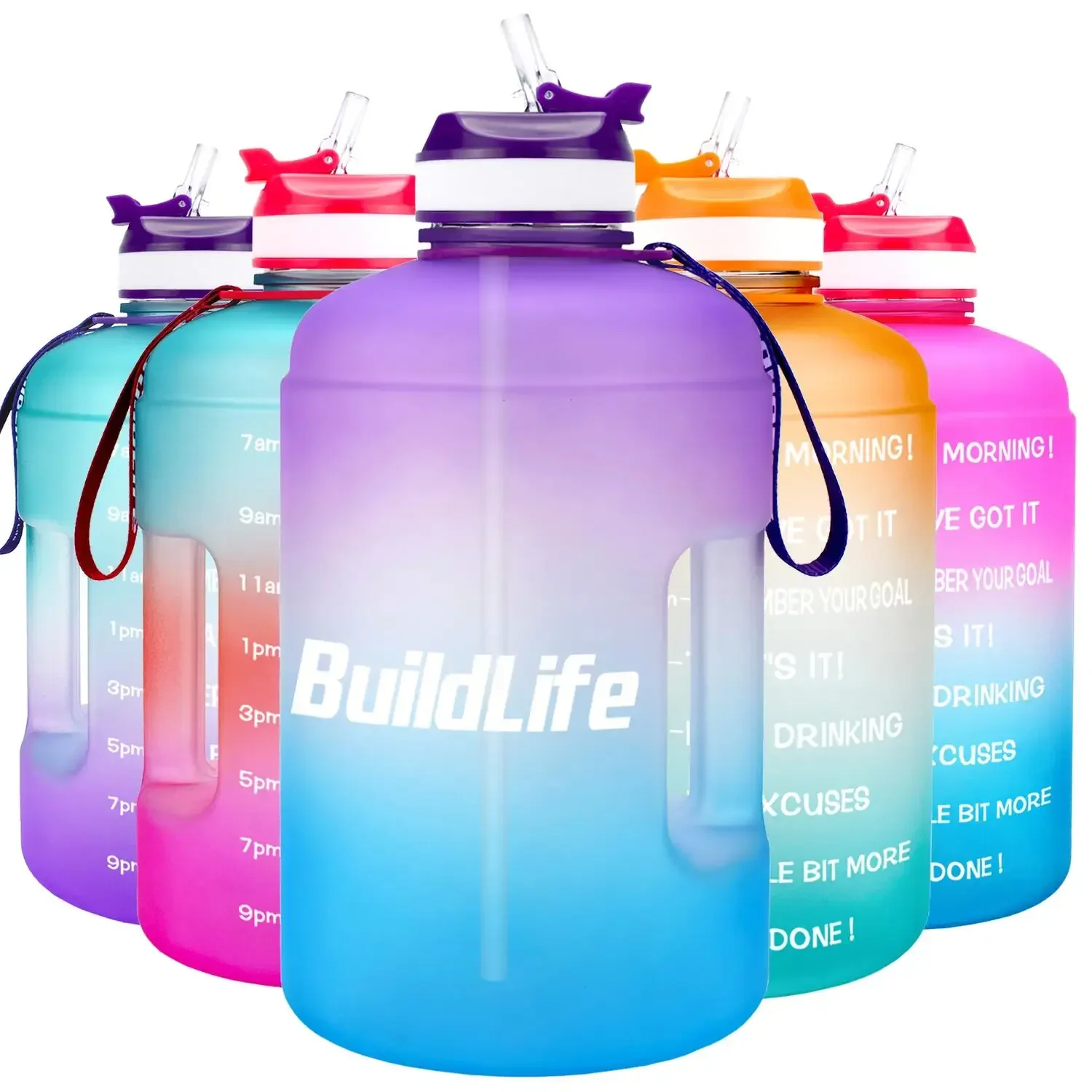 1 Gallon Water Bottle with Straw Time Marker 3.78L 2.2L 1.3L BPA Free Plastic Large Capacity Fitness Sport OutdoorJugs