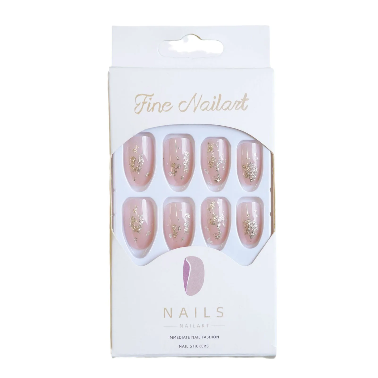 Nude False Nails with Gold Foil Decor Easy to Apply Simple to Peel off Nails for Manicure Lovers and Beauty Bloggers