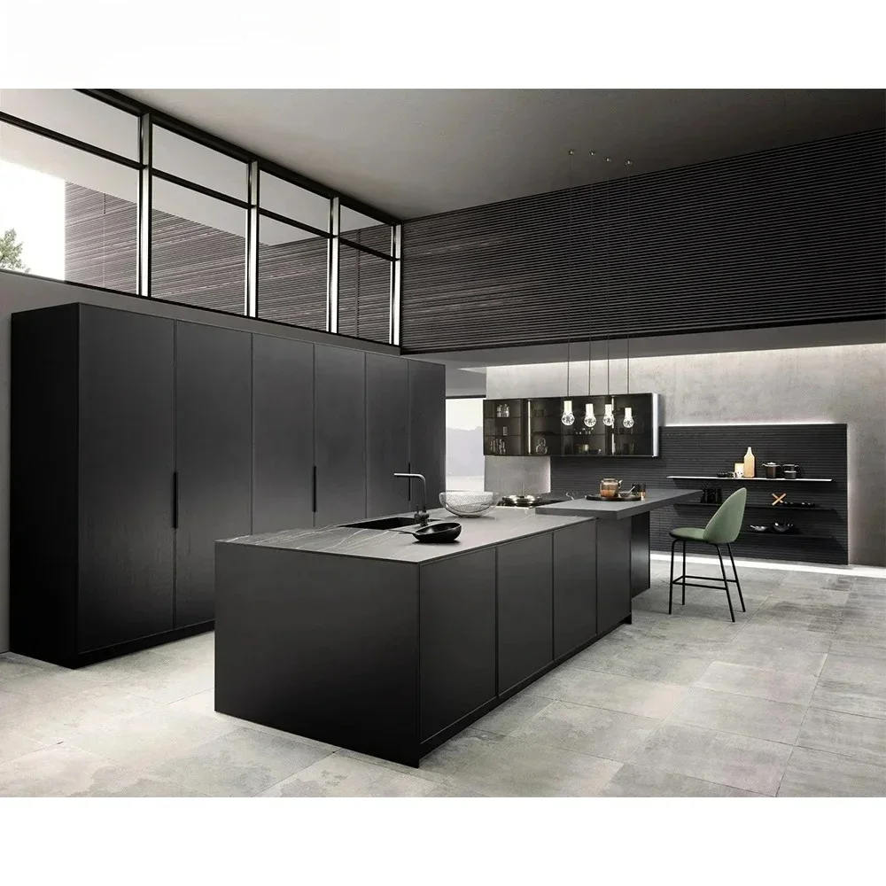 

PA Ready to Assemble Complete Modern Gloss Classic Kitchen Cabinets Set With Solid Wood Island