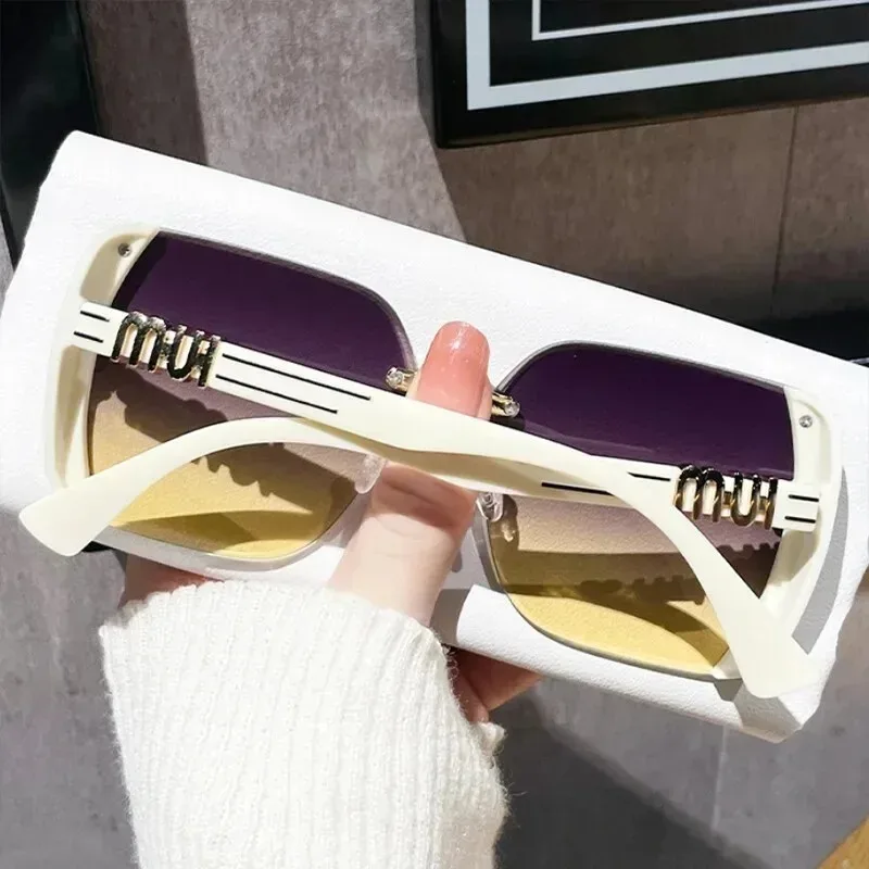Cut Edge Sunglasses For Women Gradient Tea Half Frame Fine Glitter Light Luxury Letter Design New Hot Selling Fashion Accessory view 3