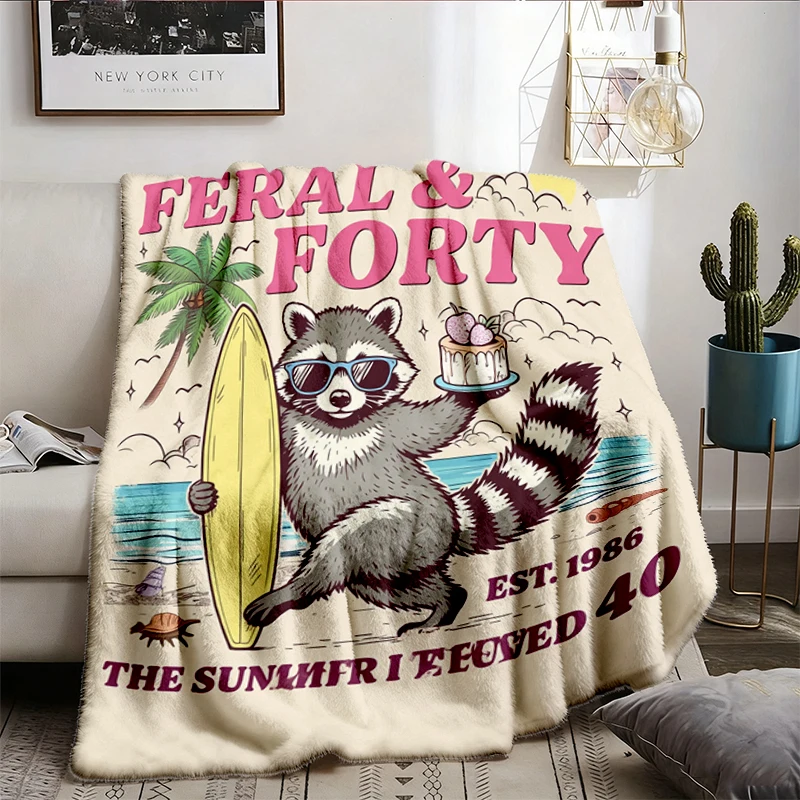 Feral and Forty Gift Flannel Blanket Flannel Throw, 40th Birthday, Born in 1986 Birthday Cozy Blanket Design