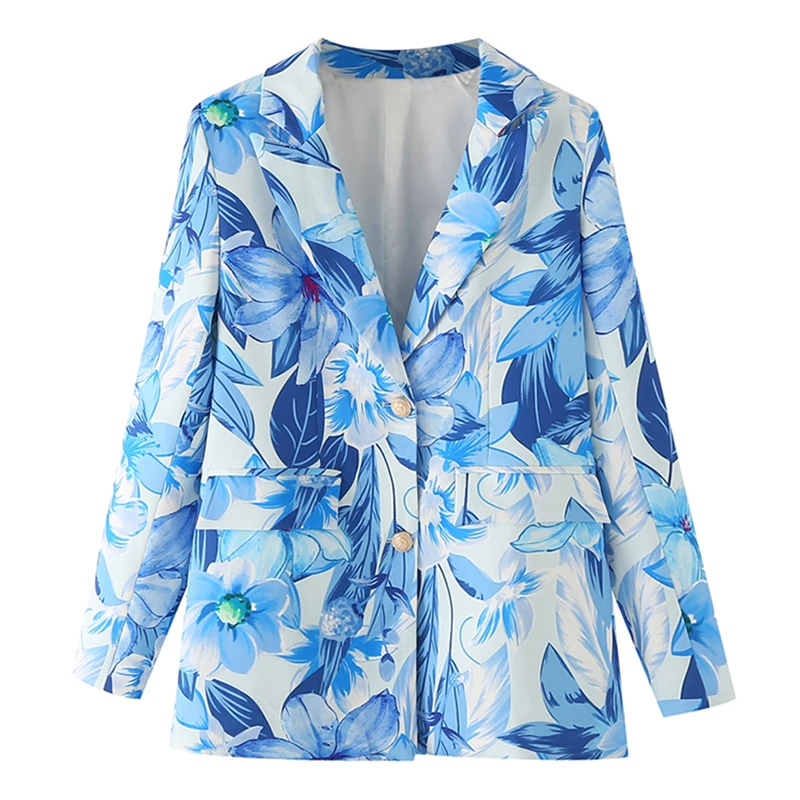 

Vintage Flower Printing Women Suit Jacket Women Spring Autumn New Notched Collar Single-breasted Long Sleeve Female Blazers Coat