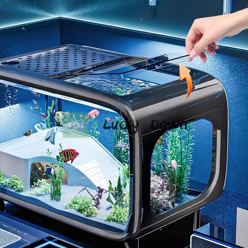 خزان حوض سمك أكريليك سعة 10 جالون مع غطاء، ديكور وعاء السمك ذو المناظر الطبيعية البيئية الشفافة لسطح طاولة مدخل غرفة المعيشة