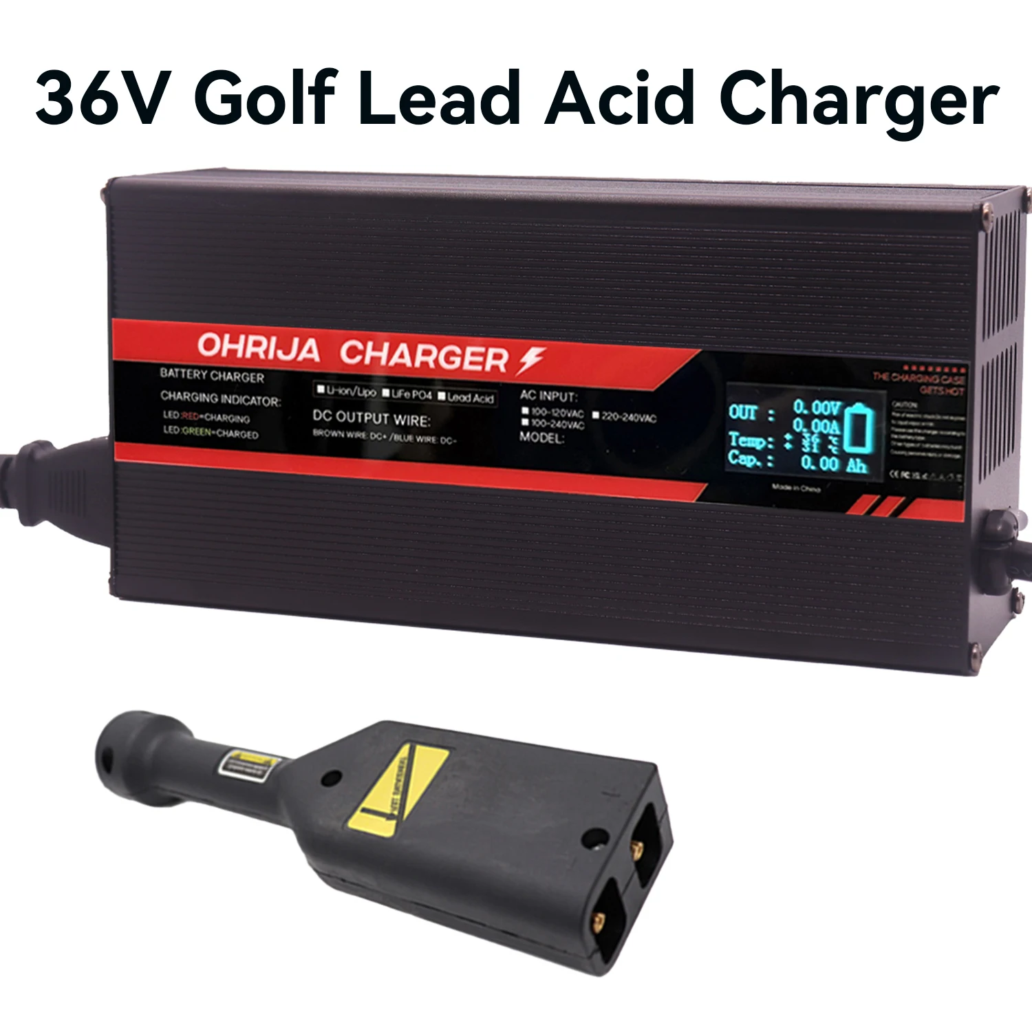 

OHRIJA 36 В 15 А свинцово-кислотное зарядное устройство для гольфа с цифровым дисплеем и ручкой для 3-струнной батареи EZGO Golf Cart Club Golf Cart