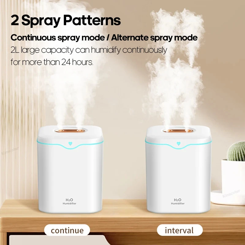 New USB Humidifier Silent Double Spray 2000ml Large Capacity Household Lamp Air Conditioning Room Air Humidification Spray 2024