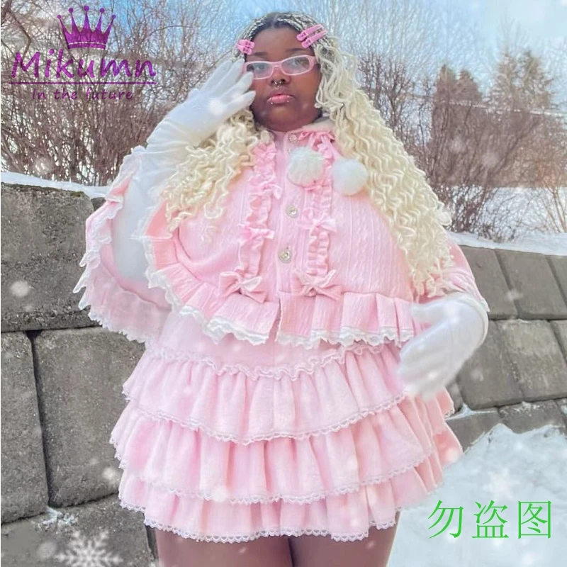 Harajuku Y2k słodkie różowe białe spodnie dyni Lolita jesienno-zimowa JK pluszowe spodenki japońskie Kawaii Ruffles latarnia szorty — zdjęcie 3