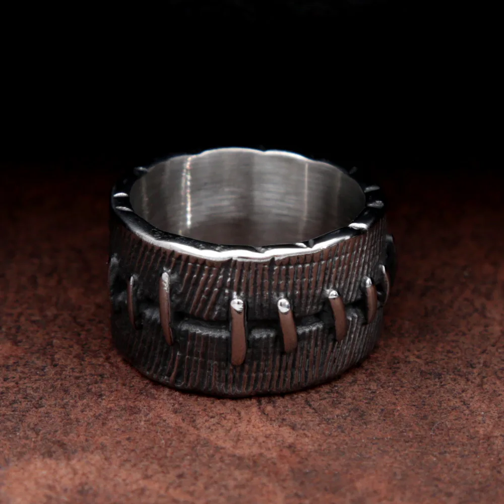 Fashion Mens Punk Biker Ring Creative Chimeric Suture Stainless Steel Rings for Women Vintage Gothic Jewelry Size 7 to Size 15