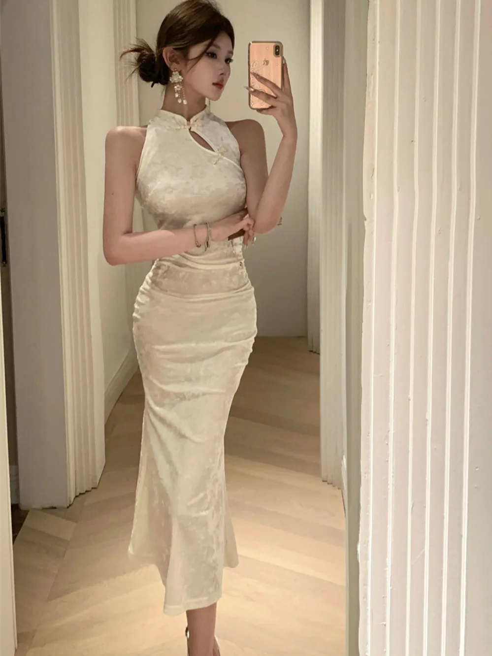 

Sexy Retro Ladylike Svel Qipao Dr Women's Faion High Waist Mid-Length Bodycon Gown Pure Desire Trendy Chinese Sle