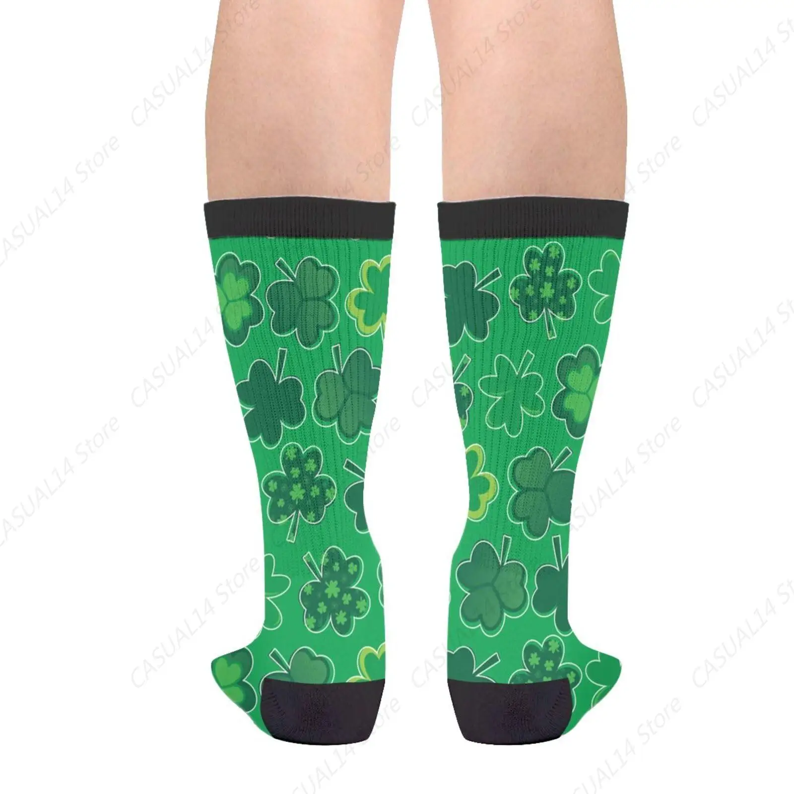 Saint Patrick'S Day Clover Cute Green Funny Novelty Fun Crew Socks Fashion Comfortable Men And Women Crazy Dress Socks