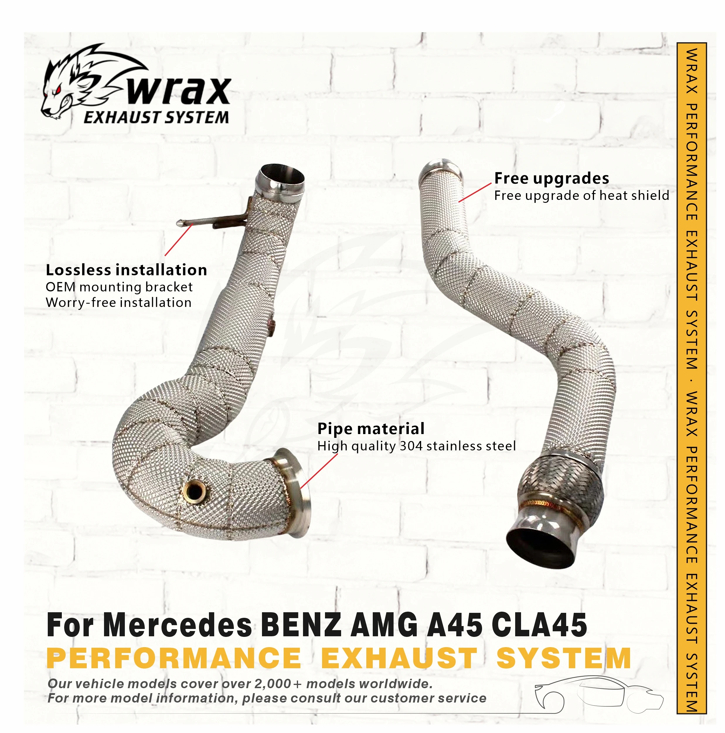 

WRAX High Flow Non-catalytic Downpipe for Mercedes BENZ AMG A45 CLA45 Premium Corrosion-Resistant Steel Upgrade of Heat Shield