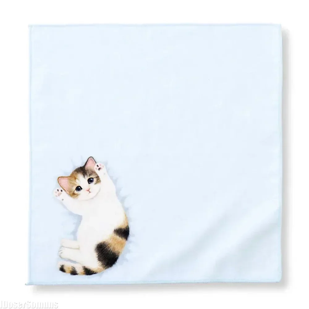 Japanese Style Portable Sweat Catty Pocket Handkerchief Square Towel Small Milk Cat Handkerchief Small Hand Towel Cat Pattern