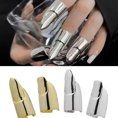 Y2k Metal Nail Cover Ring Hip Hop Cosplay Pharaoh Unisex Punk Gold Silver Color Titanium Finger Ring Party Jewelry Accessories