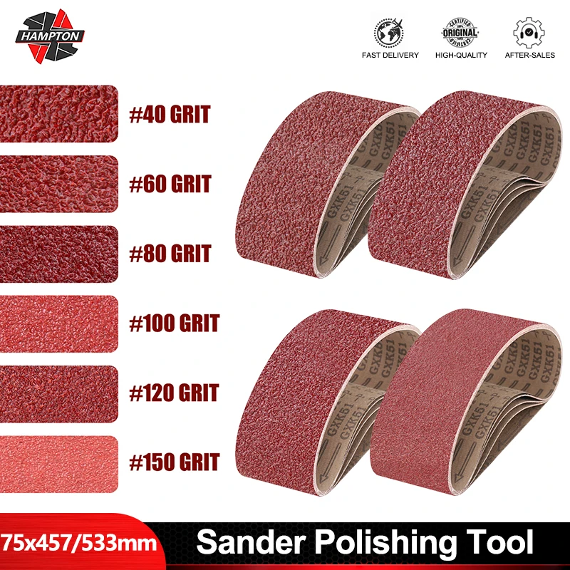 HAMPTON narzędzie do polerowania 5 sztuk zestaw taśm szlifierskich 40/60/80/120/150 szlifierka szlifierska szlifowanie 75x457mm 75x533mm pasy szlifierskie