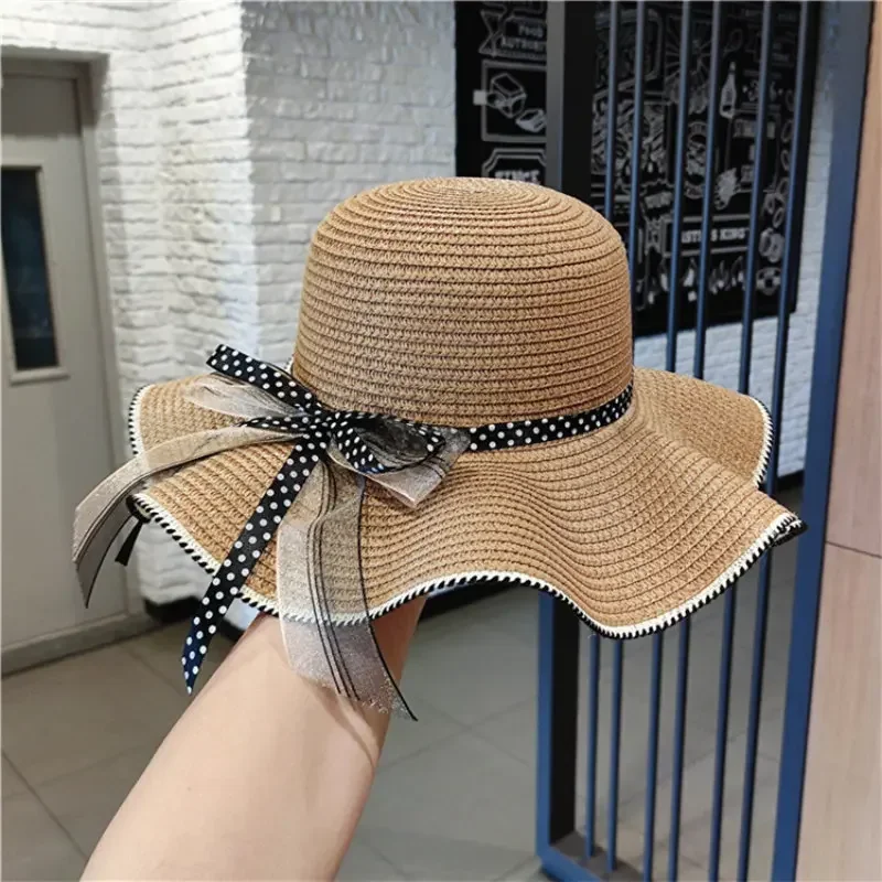 Bucket Hat Beach Summer Straw Hats for Women Flat Top Ribbon Bowknot Elegant Luxury Straw Women Summer Hats Sombreros De Mujer