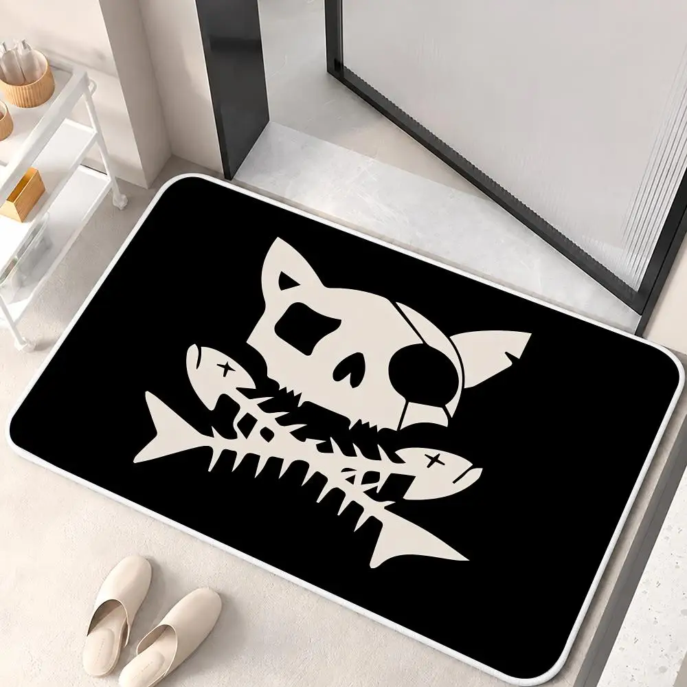 Cat Pirate Skull Design Floor Mat Flannel Rug Soft Non Slip Door Mat For Bathroom Bedroom Kitchen Living Room Home Decor