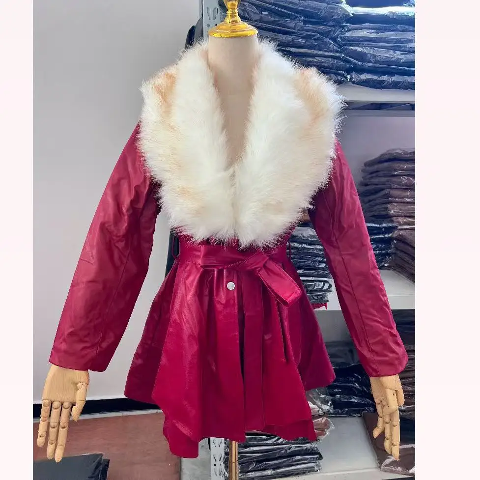 Spliced Fox Fur Coats Women Faux Fur Cardigan Outerwear Jacket Thick Warm Fur PU Leather Sashes Pockets Casual Autumn Winter