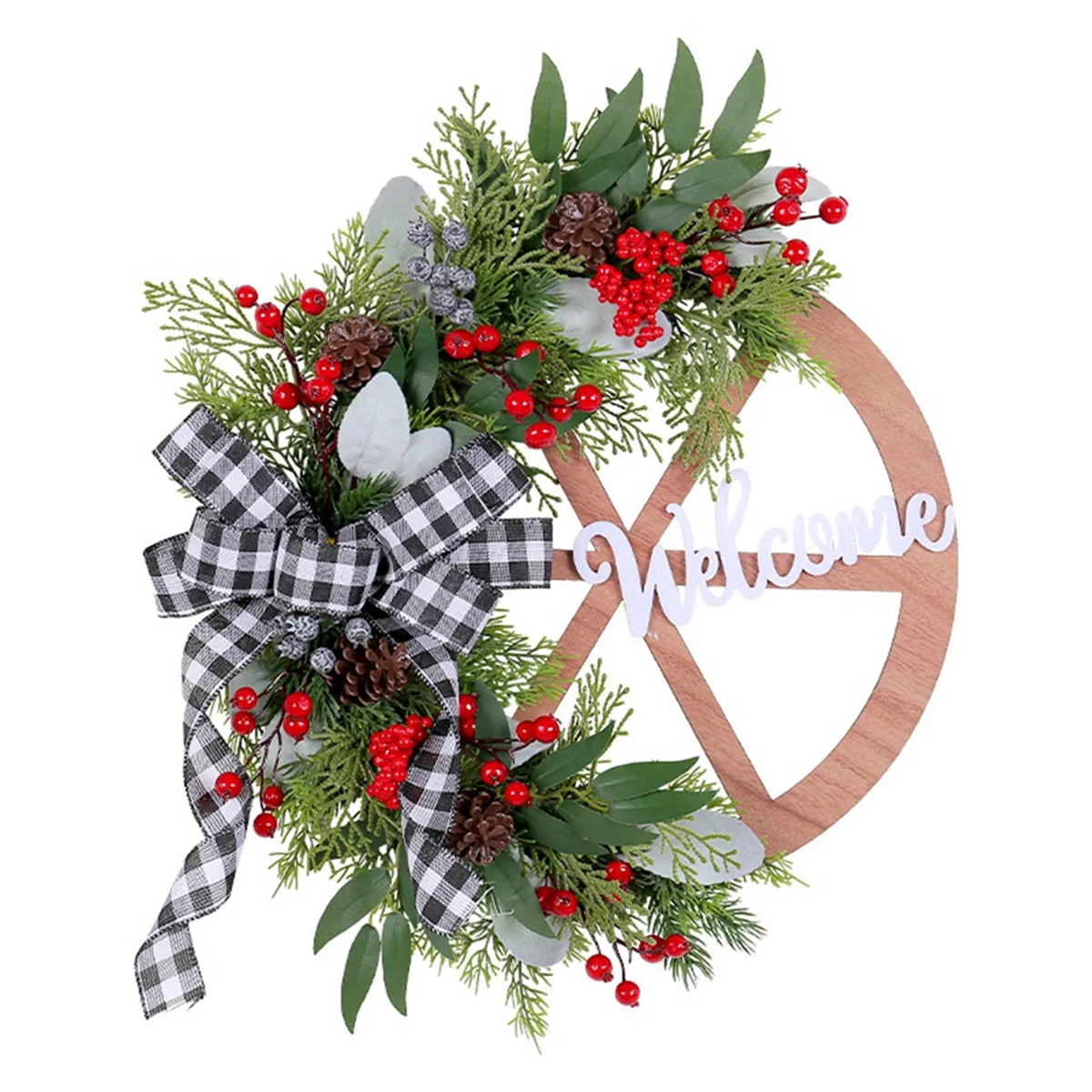 Winter Wreath-Farmhouse Wagon-Wheel Christmas Wreath for Front Door Porch Outside Vintage Wall Decor Wagon-Wheels Wreath