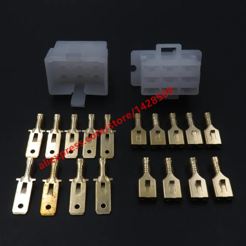 1 Set 9 Pin 6.3 Series Automotive High Current Unsealed Cable Socket 6120-2093 6110-4593 Car Plastic Housing Connector