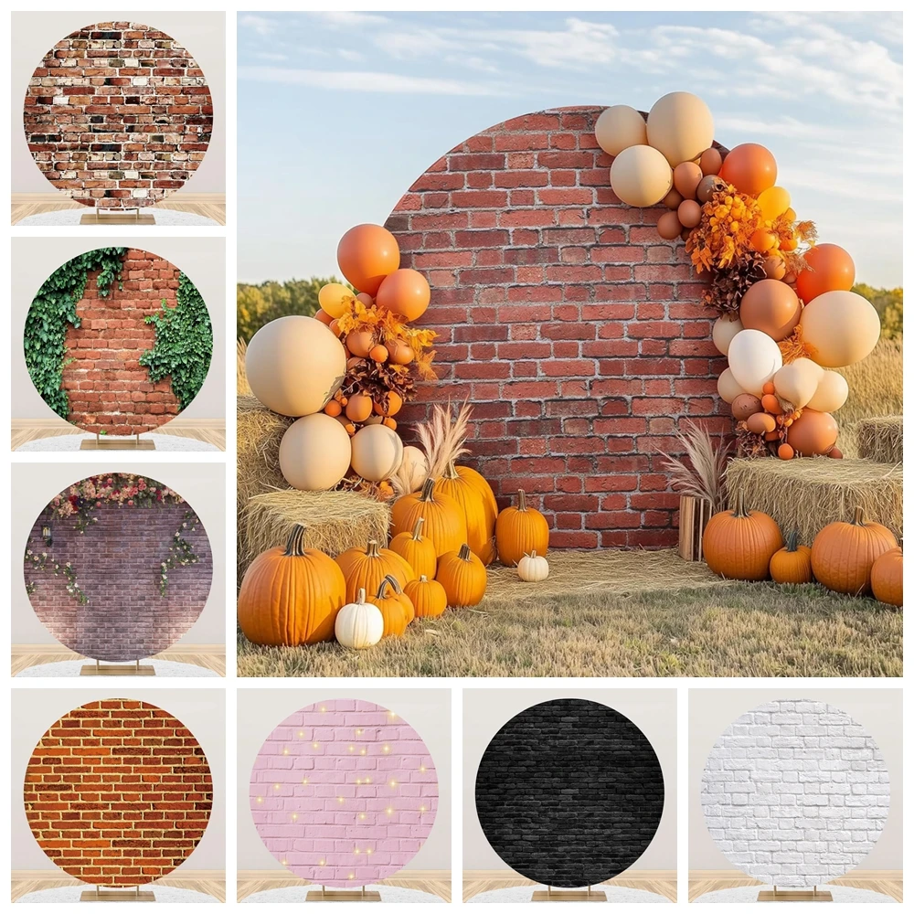 Vintage Brick Wall Round Backdrop Cover Bridal Shower Wedding Kid Adult Birthday Party Decor Circle Photography Background Props