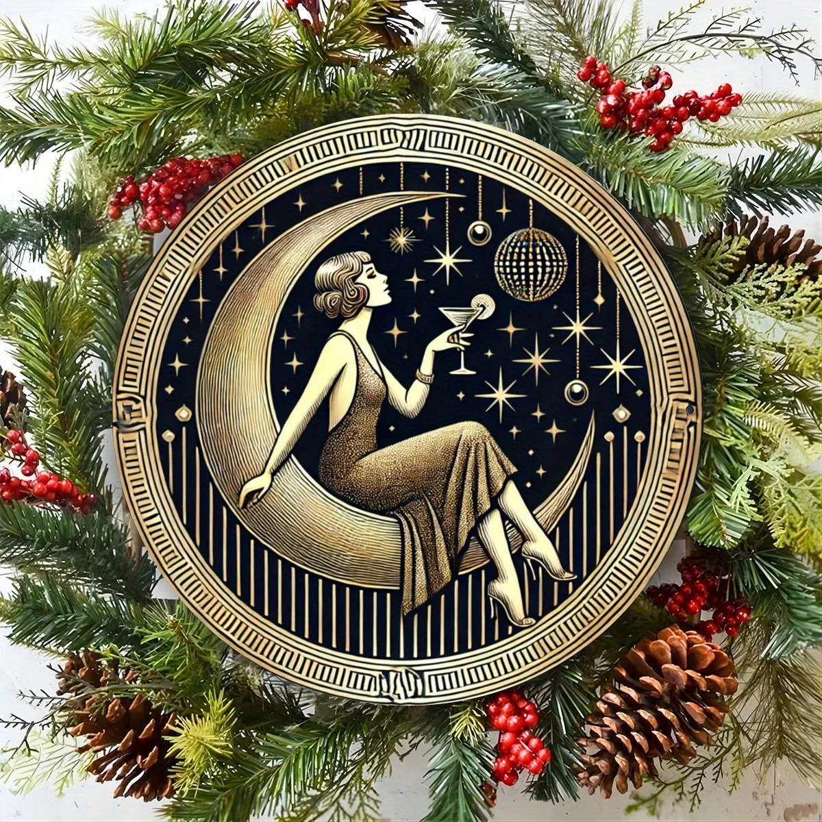 Vintage Moon Lady Iron Sign - 8X8 Inch Round Metal Tin Sign, Retro Wall Art Decor, Funny Vintage Iron Sign Gift for Home, Cafe and Bar Decoration