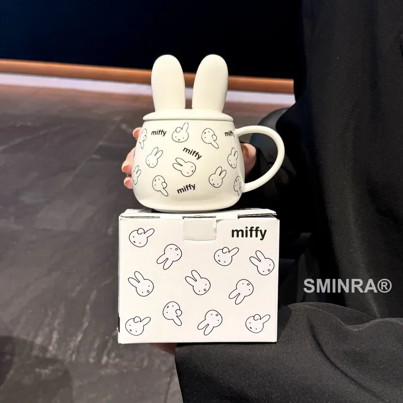 Kawaii Miffy Ceramic Mug With Lid For Household Desktop Use High Value Portable Odor Free Water Cup Perfect Cartoon Lolvey 2026