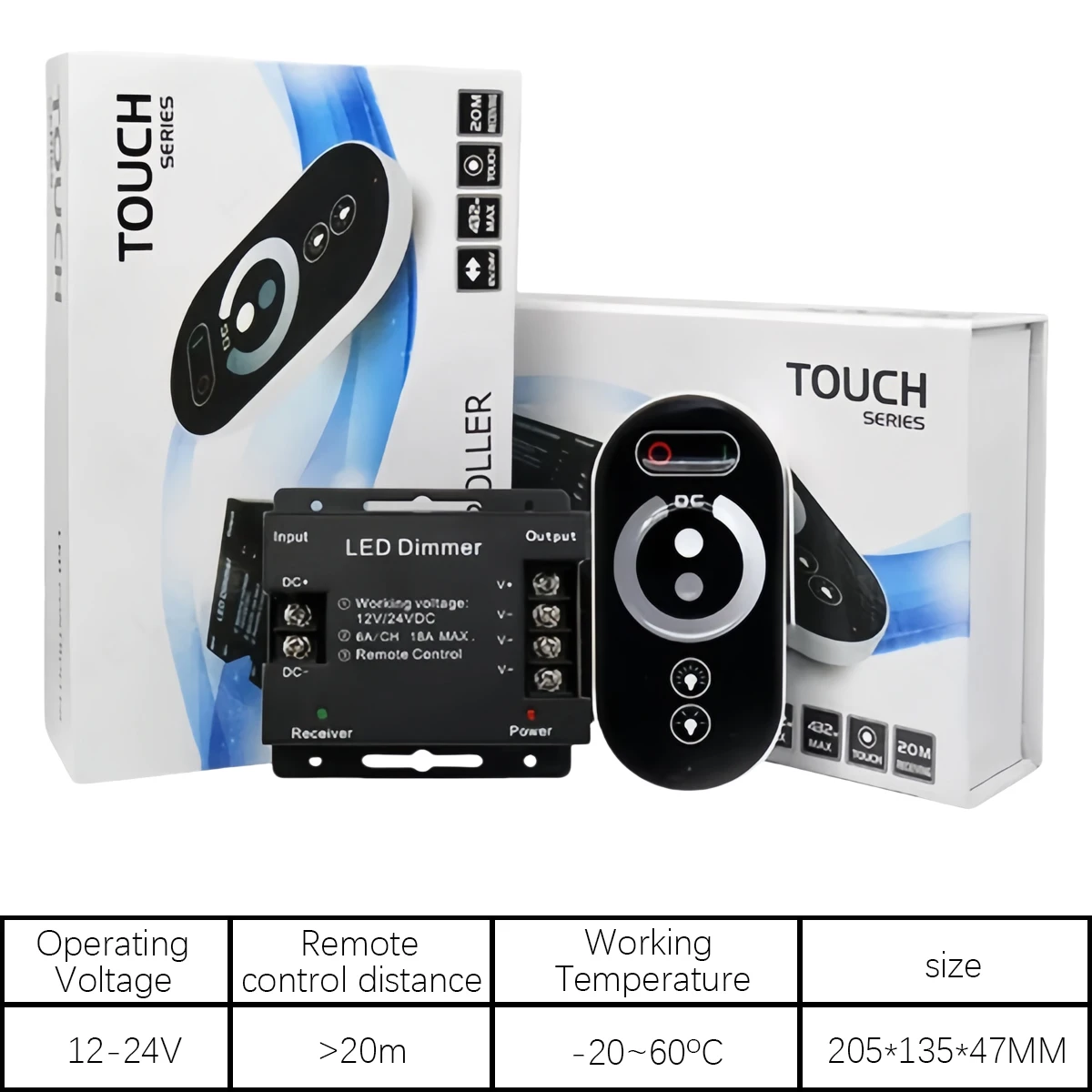 Dimmer LED touch wireless RF 18A - Controller di illuminazione per strisce monocolore a bassa tensione