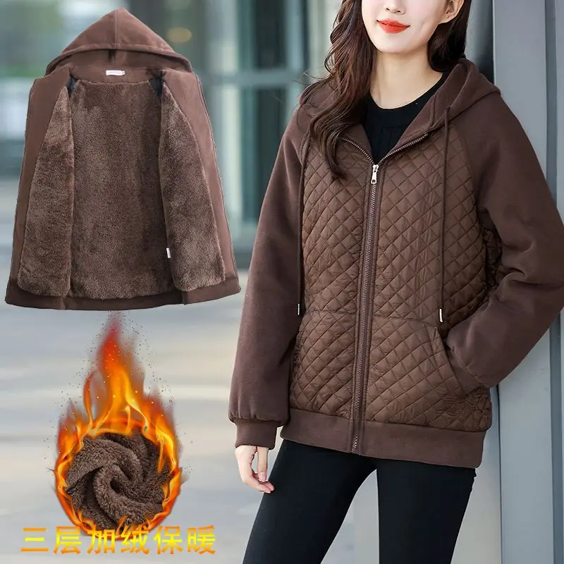 

women Short thickened winter ins cotton jacket splicing autumn and winter new hooded casual top loose cotton coat outer wear