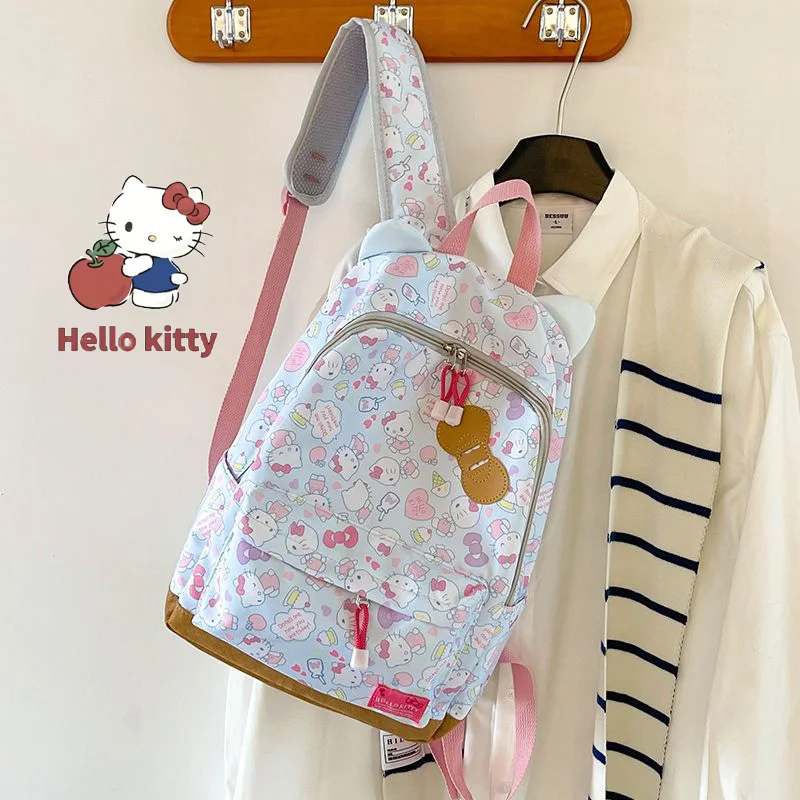 Hello Kitty Kawaii dziewczęcy plecak Sanrio różowo-niebieski młodzieżowy lekki plecak podróżny wysokiej jakości nylonowe dziecięce torby szkolne