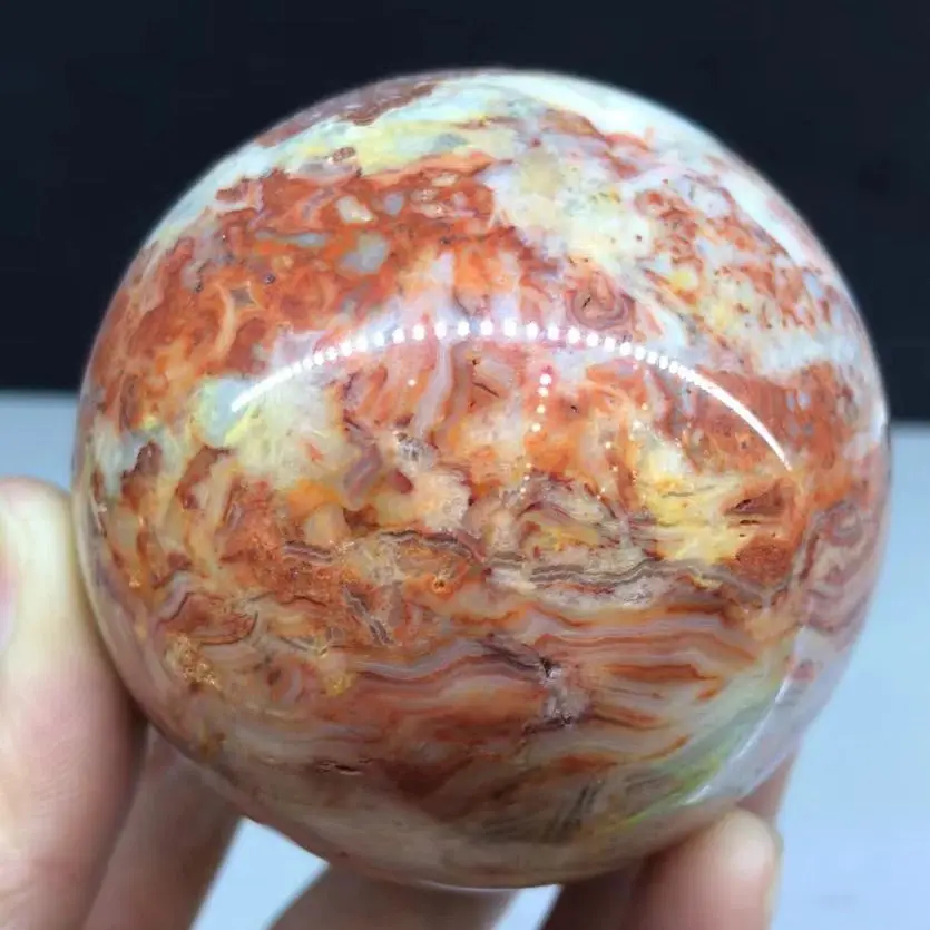 8 cm natürlicher verrückter Achat-Ball, Aura-Therapie, Meditation, Massageball, Energie, Wahrsagerei, Hexerei, Altar, Heimtextilien, Geschenk + Basis