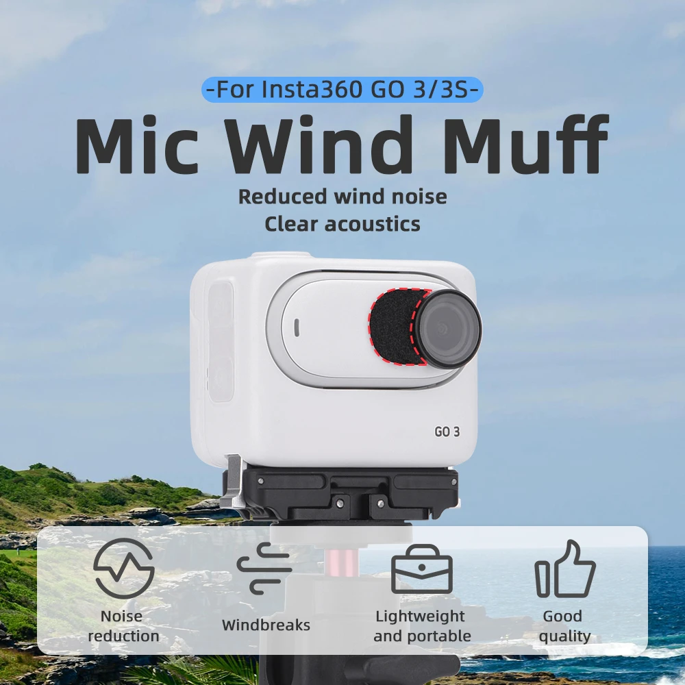 Mic Wind Muff 6pcs for Insta360 GO 3/GO 3S Reducing Wind Noise Black Noise Reduction and Windproof Cotton Pads
