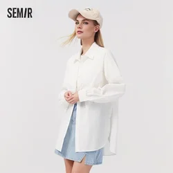 Semir Shirts Women Mid Length Loose Print Blouse 2024Summer New Long Sleeve Cool Sunscreen Clothing Versatile Fashion Shirts