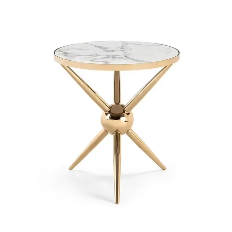 

Living room furniture set luxury design gold metal legs white marble coffee side table villa