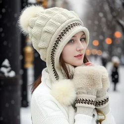 1/2pcs Warmth Bundle-Gloves Beanie Set-Coldproof Ear Flap Hat, Thick Knit Hats,Beanies,Trendy Knitted Fingerless Gloves Women