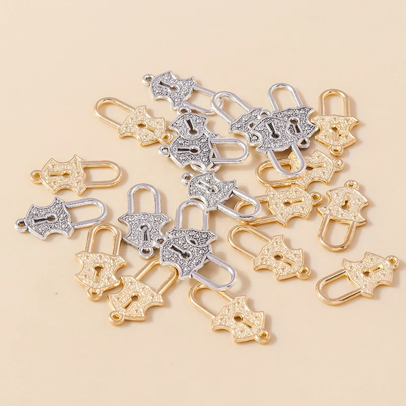 Leslie 20 Stück Gold Silber Farbe Vorhängeschloss Schlüssel Charm Anhänger Schmuck Zubehör Retro Schlüssel Charms DIY handgemachte Schmuckherstellung Handwerk – Detail 2