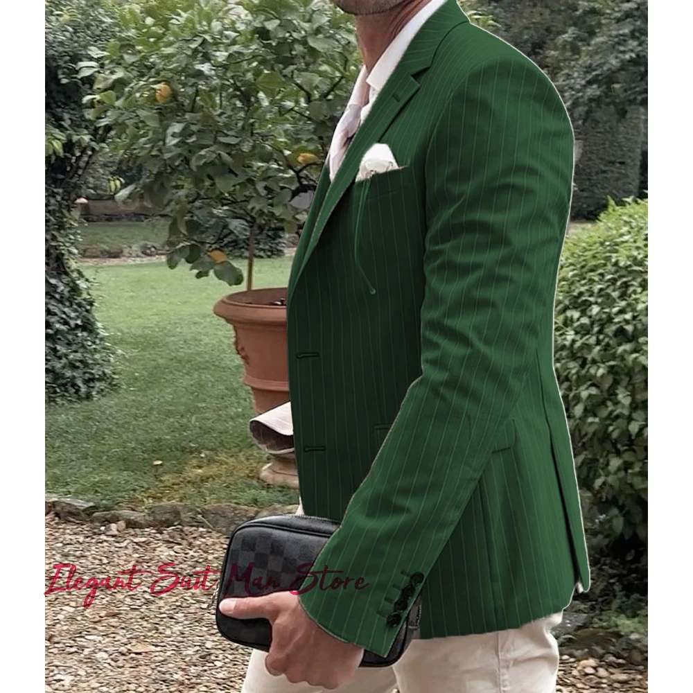 الرجال مخطط البدلة سترة مخطط الأعمال رداء غير رسمية سترة واحدة الصدر شريطية الحلل الرجال مخطط سليم صالح معطف #5