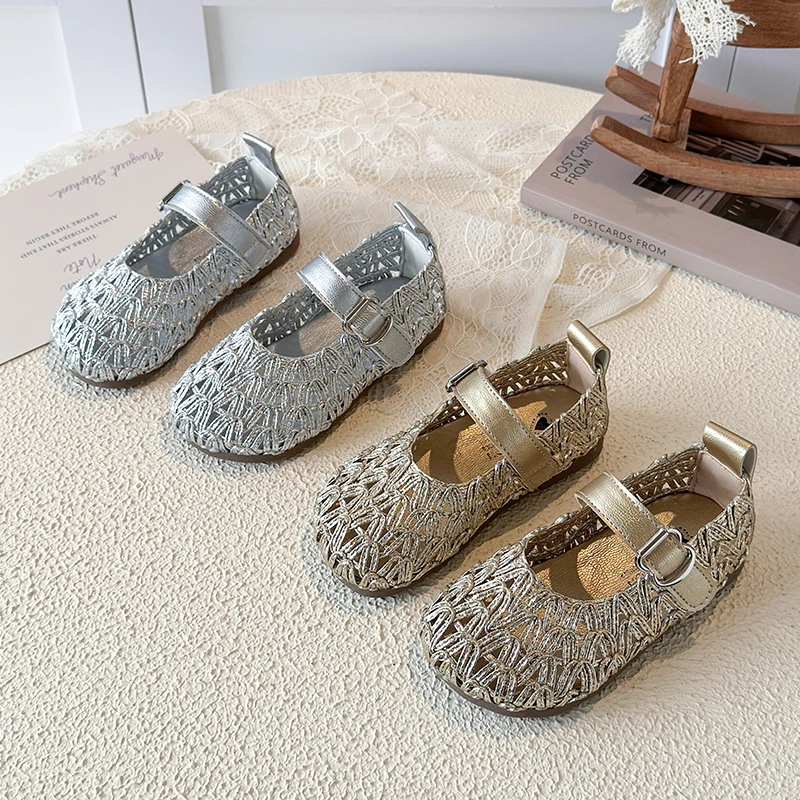 

Toddler Girls Mary Jane Sandals Hollow Out Breathable Children Flats Weave Shoes Soft Sole Kids Summer Princess Shoes Size 23-33