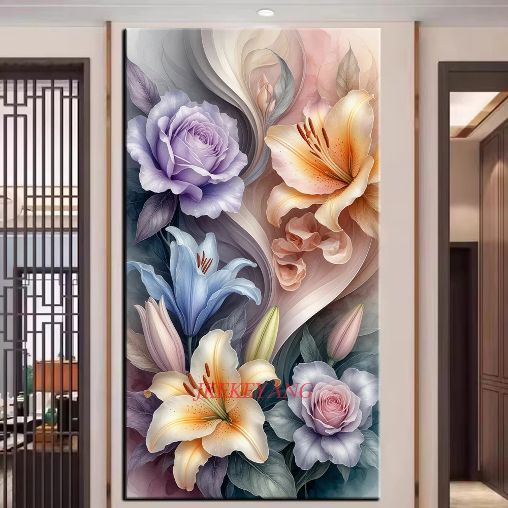 

Abstract Lily and Rose Flowers Picture DIY Diamond Painting Cross Stitch Full Drills Diamond Mosaic New Collection Home Decor