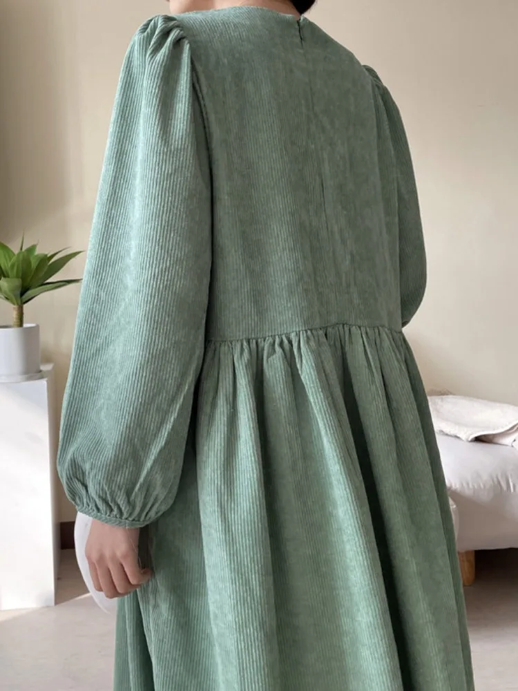 Vestido Retro Coreano de Estilo Hoado con Cuello Redondo de Terciopelo y Mangas Abullonadas, Ropa de Calle de Manga Larga p...