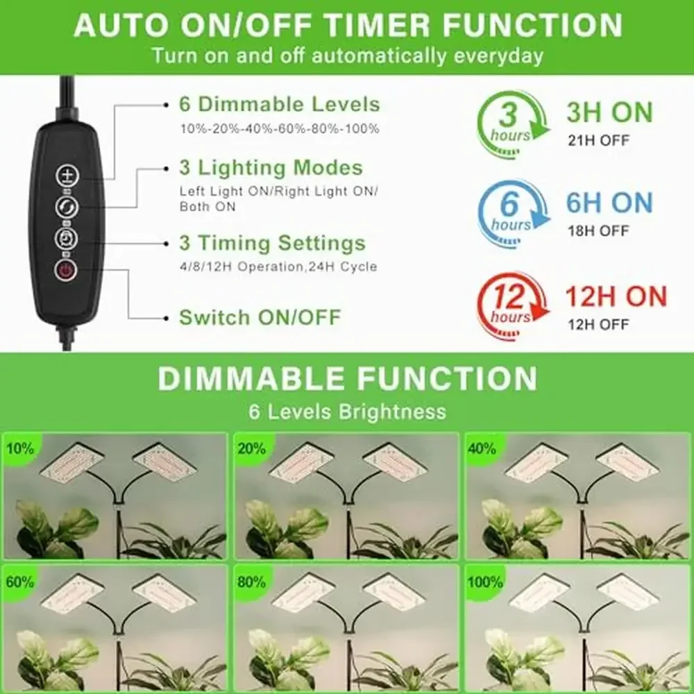 Latest Full Spectrum Dual-Head LED Grow Light Floor Lamp with Timer 428 LEDs Indoor Plants Premium Design High PPFD Dimmable