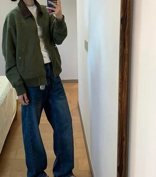 Wiosenno-jesienna kurtka w stylu vintage, modna, luźna, damska, uniwersalna kurtka, top.