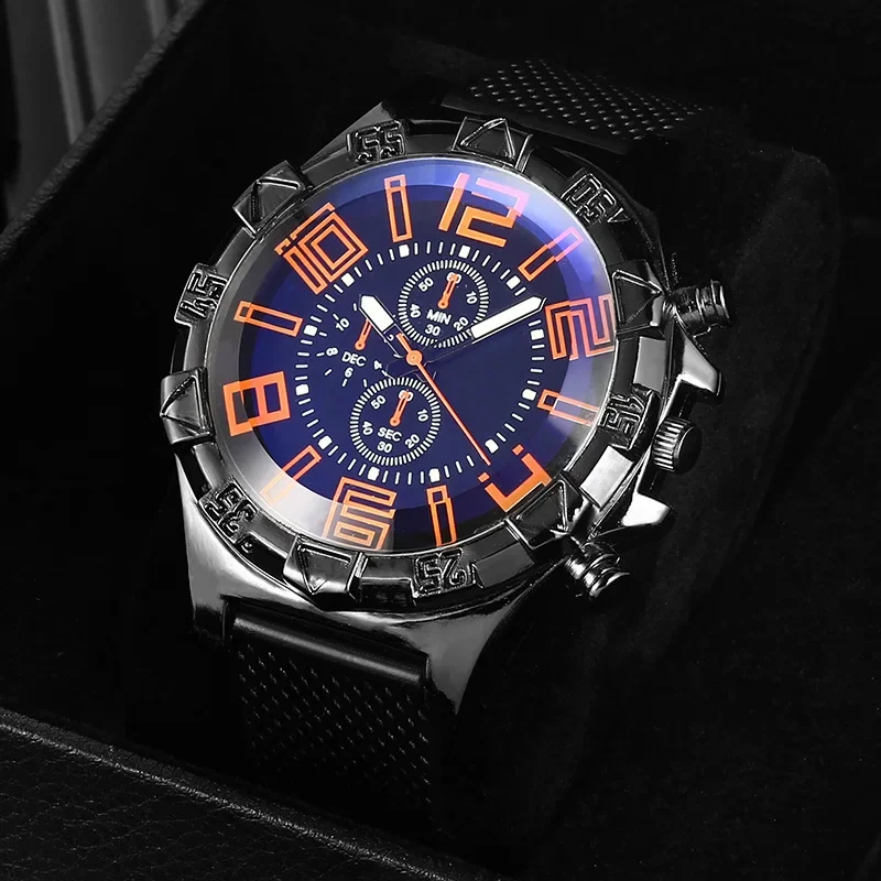 2025Новые часы, мужские светящиеся кварцевые часы, мужские деловые синие легкие спортивные часы с силиконовым сетчатым ремешком