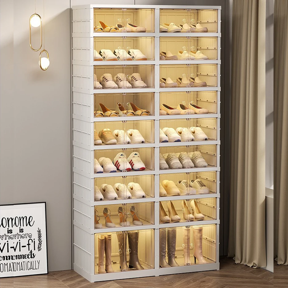 Shoe Rack 9Tier Plastic Shoe Storage Cabinet 36 Pair Free Standing Crate Plastic Shoes Shelves with Wheels