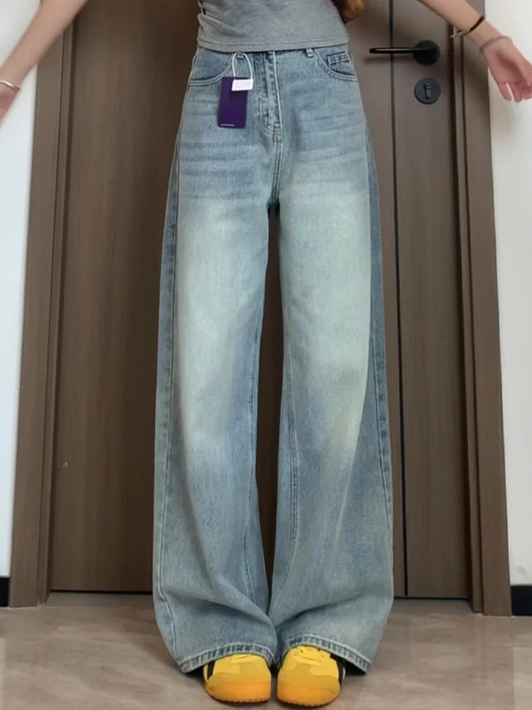 Damskie jeansy plus size w stylu retro, dżinsowe spodnie o prostym kroju, luźne, z szerokimi nogawkami, z wysokim stanem, codzienne, jesienne, nowość.