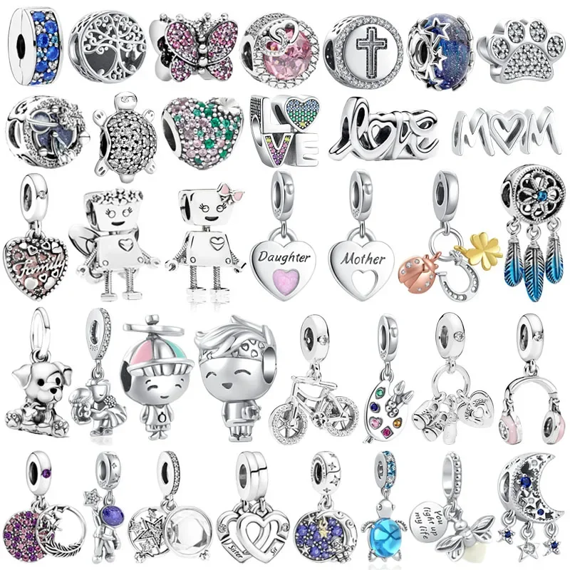 Breloques originales en argent regardé 925 pour femme, lune, étoile, Sweet Home, famille, fille, garçon, perles pour Pandora, bracelet à bricoler soi-même, cadeau de bijoux